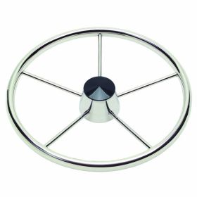 Schmitt &amp; Ongaro 170 13.5" Stainless 5-Spoke Destroyer Wheel w/ Black Cap and Standard Rim - Fits 3/4" Tapered Shaft Helm