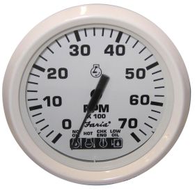 Faria Dress White 4" Tachometer w/Systemcheck Indicator - 7000 RPM (Gas) (Johnson / Evinrude Outboard)