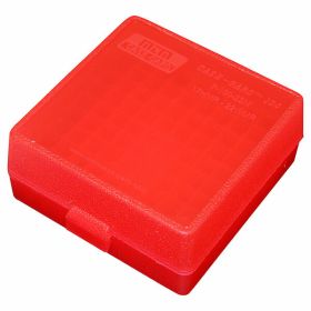 MTM Ammo Box 100 Round Flip Top For 22 Mag - 17 HMR Clear Red